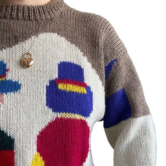 Vintage Hand Knit Peruviuan Alpaca Crewneck Oversized Rainbow Boho Sweater Sz XL - Picture 4 of 7